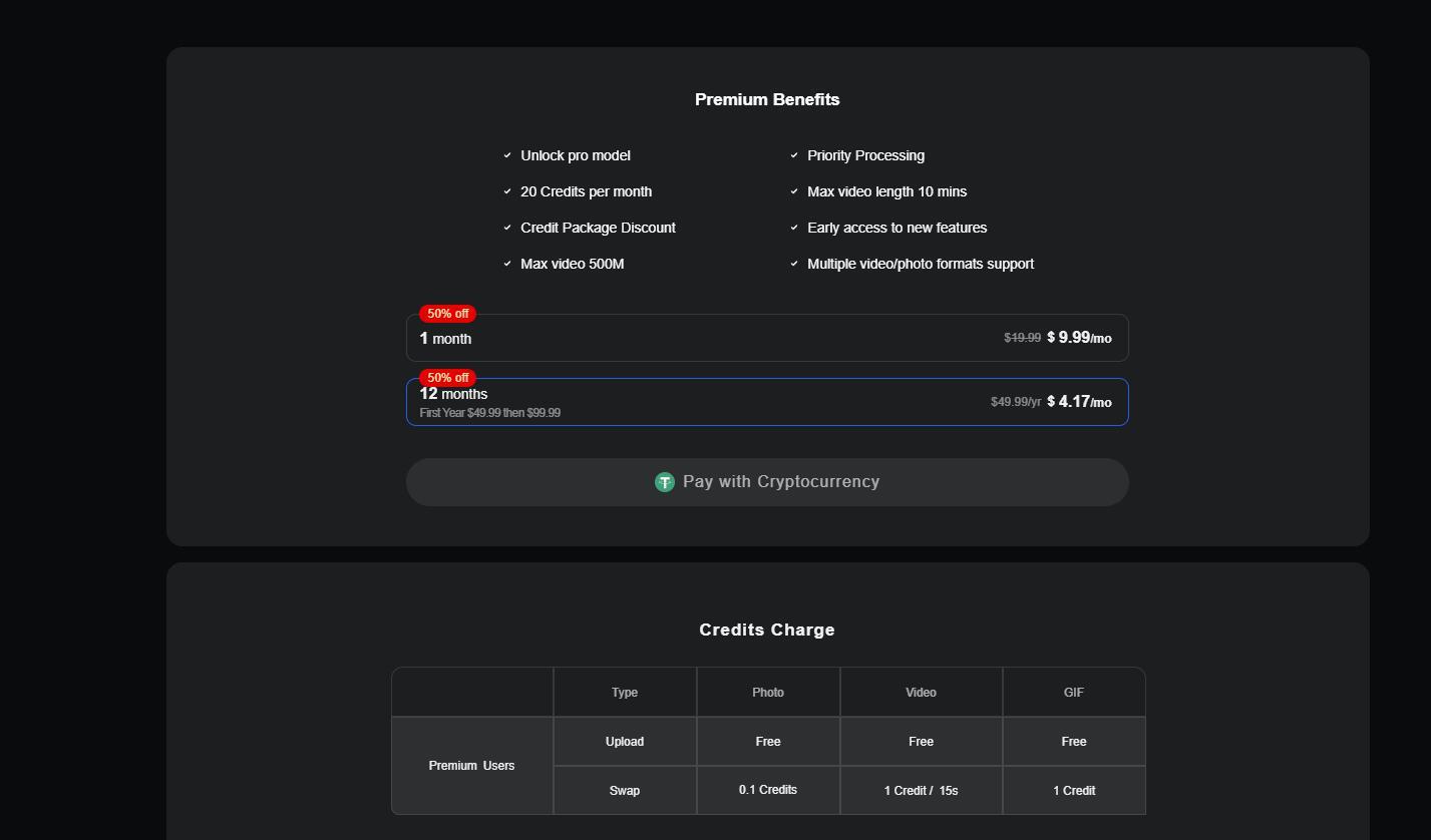 DeepSwap AI Pricing